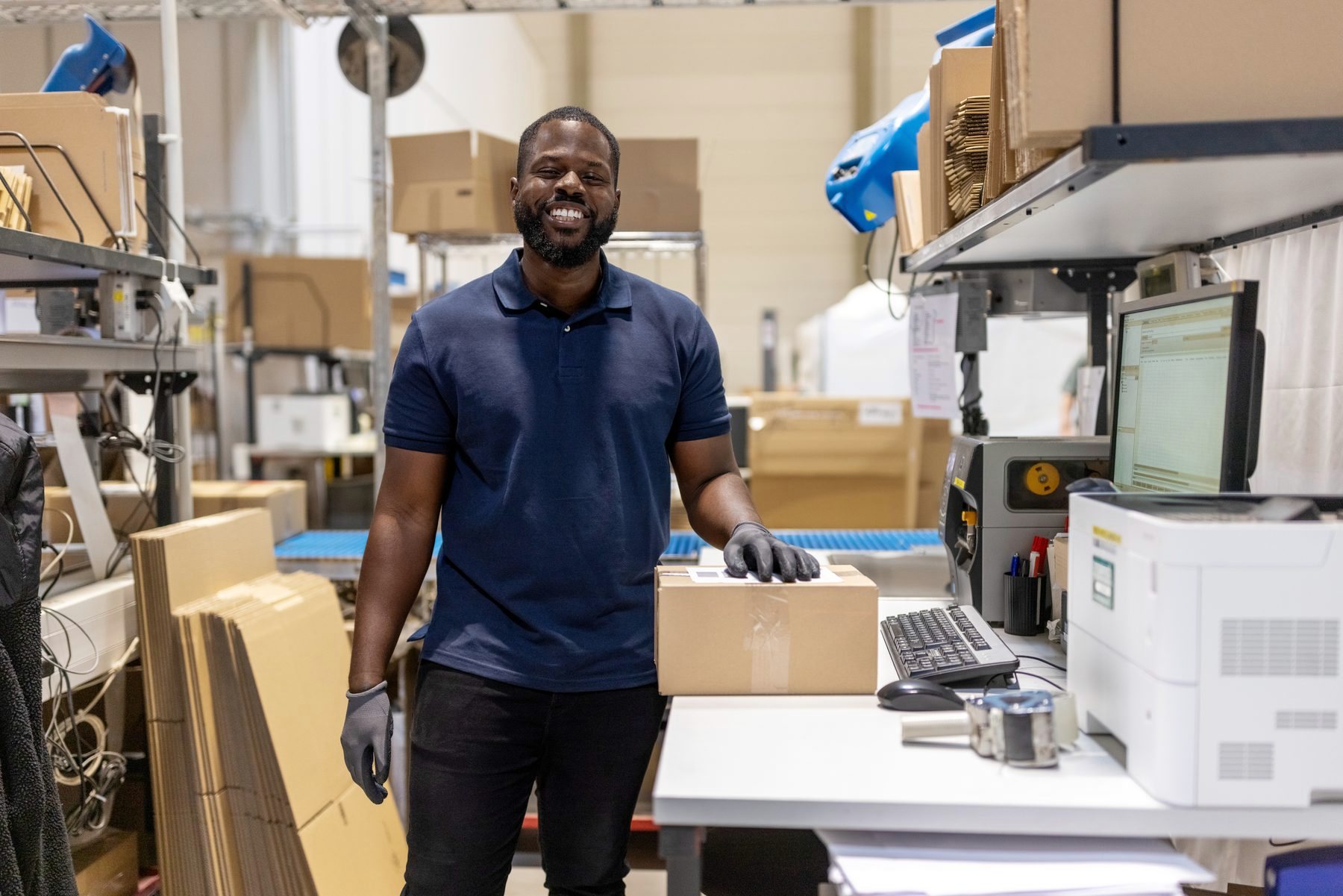 Packed orders staged for same-day dispatch